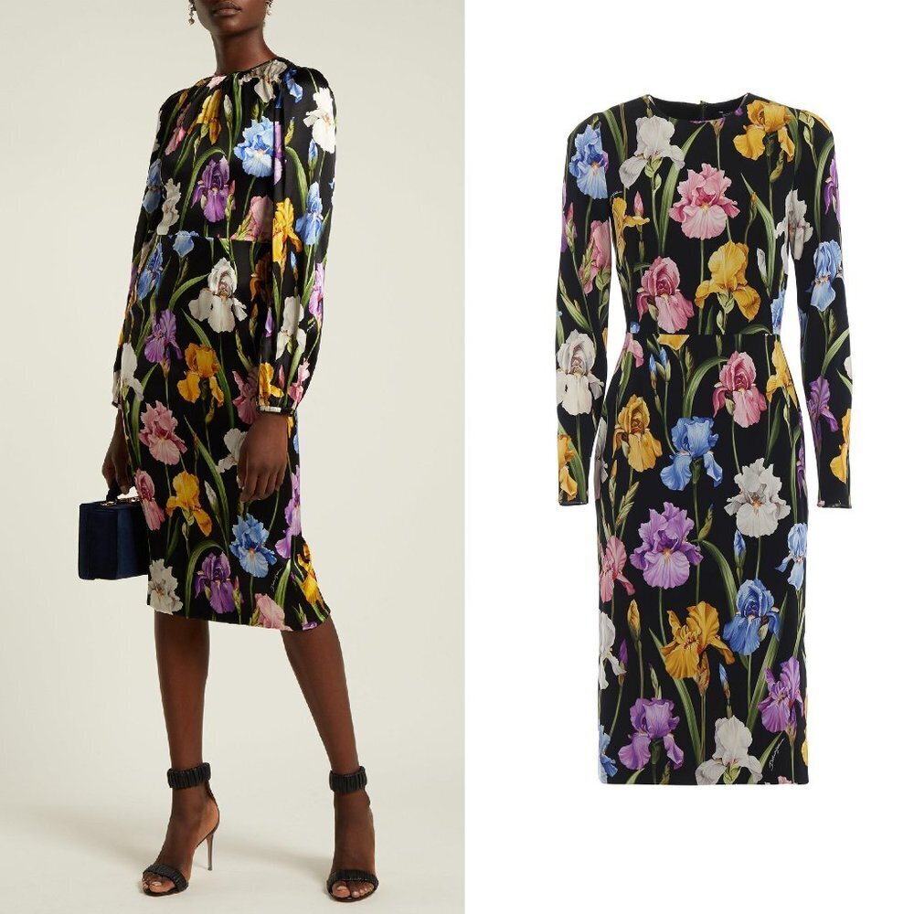 Dolce & Gabbana Iris Print Stretch Silk Midi Dress 38 2